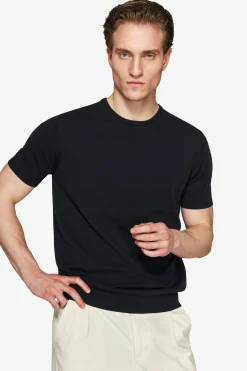 T-shirt in maglia basic in cotone blu