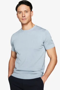 T-shirt in maglia basic in cotone celeste