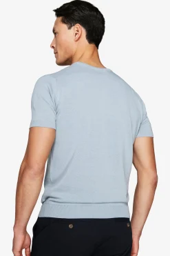 T-shirt in maglia basic in cotone celeste