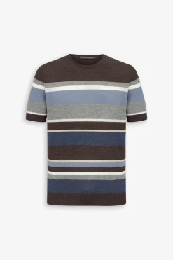 T-shirt in maglia rigata marrone